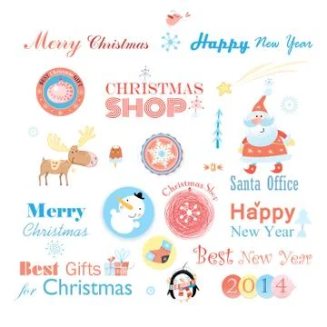 Christmas set with different elements Stock Illustration