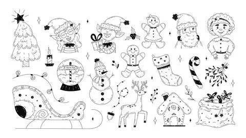 Christmas set of doodle elements. Stock Illustration
