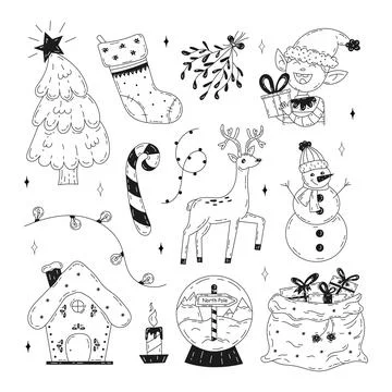 Christmas set of doodle elements. Stock Illustration