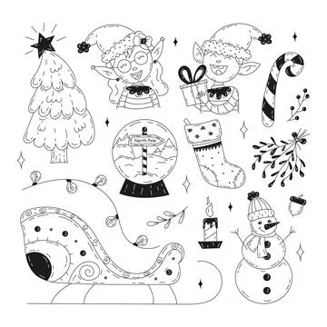 Christmas set of doodle elements. Stock Illustration