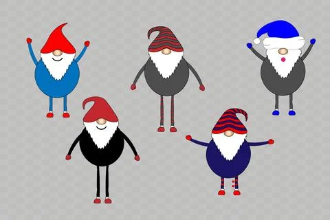 Christmas set of elements. Christmas collection, icons. Funny dwarves in 스톡 일러스트