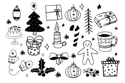 Christmas set elements icons gingerbread man, presents, winter decorations Stock Illustration