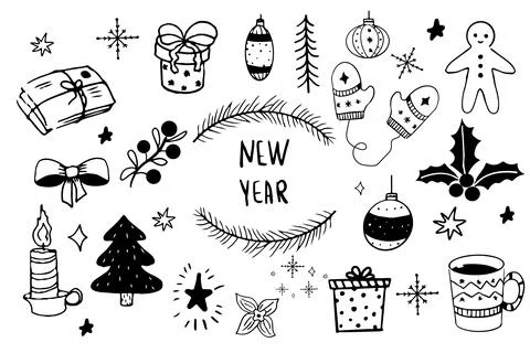 Christmas set elements icons gingerbread man, presents, winter decorations 库存插图