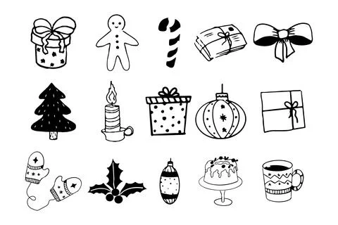 Christmas set elements icons gingerbread man, presents, winter decorations Stock Illustration