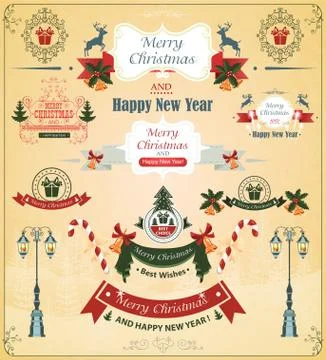 Christmas set of elements, ribbons, for design Stock Illustration