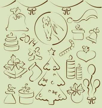 Christmas set elements stylized hand drawn Illustrazione stock