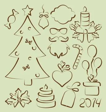 Christmas set elements stylized hand drawn Stock Illustration