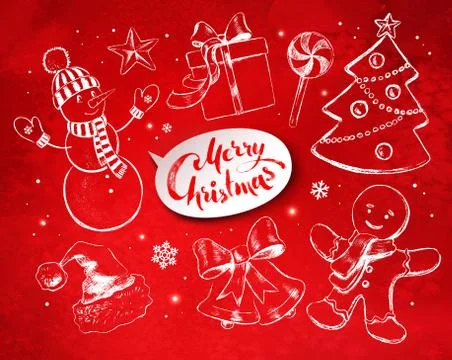 Christmas set with festive objects Stock Illustration