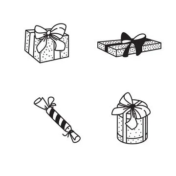 Christmas set with gift boxes and bow in sketch style. Hand drawn illustratio Stock Illustration