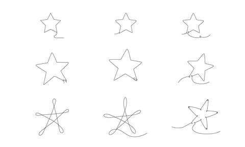 Christmas set hand drawing continues one single line stars. Vector stock Stock Illustration