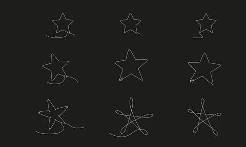 Christmas set hand drawing continues one single line stars. Vector stock 스톡 일러스트