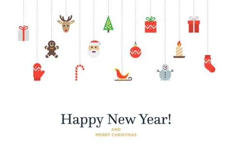 Christmas set of icons and elements, tree, deer, present, stocking, mitten Stock Illustration