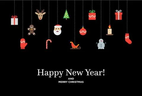 Christmas set of icons and elements, tree, deer, present, stocking, mitten 스톡 일러스트