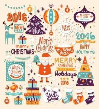Christmas Set of Labels, Emblems and Decorative Elements. Vector Illustrazione stock