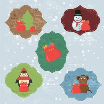 Christmas Set with Notes, Stickers, Labels with winter and christmas Stock Illustration