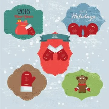 Christmas Set with Notes, Stickers, Labels with winter and christmas Stock Illustration