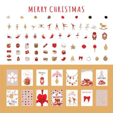 Christmas set with nutcracker, princess, Mouse King, sugar plum fairy, winter Stock Illustration