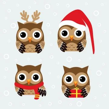 Christmas set with owls Stock Illustration