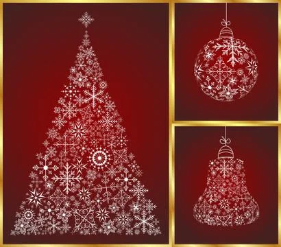 Christmas set pine, ball and bell Stock Illustration