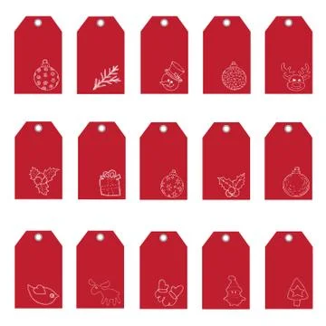 Christmas set of red postcards set, small vertical postcards with place for t Stock Illustration