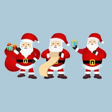 Christmas set of Santa Claus vector design on a rusty light blue background.  Stock Illustration