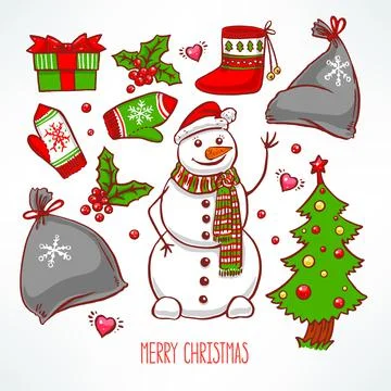 Christmas set with snowman Stock Illustration