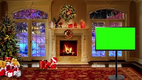 Christmas set Tv Virtual Studio Green Screen Background Loop 01 Stock Footage 220606474