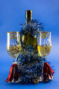 Christmas set for two on a blue background. Stock Photos