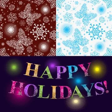 Christmas set of two seamless patterns and inscription Stock Illustration