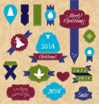 Christmas set variation labels and ribbons Stock Illustration