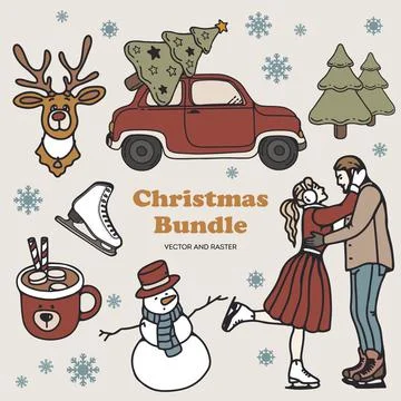 Christmas set vector illustration. Stock Illustration