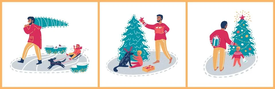 Christmas set vector illustrations. 스톡 일러스트