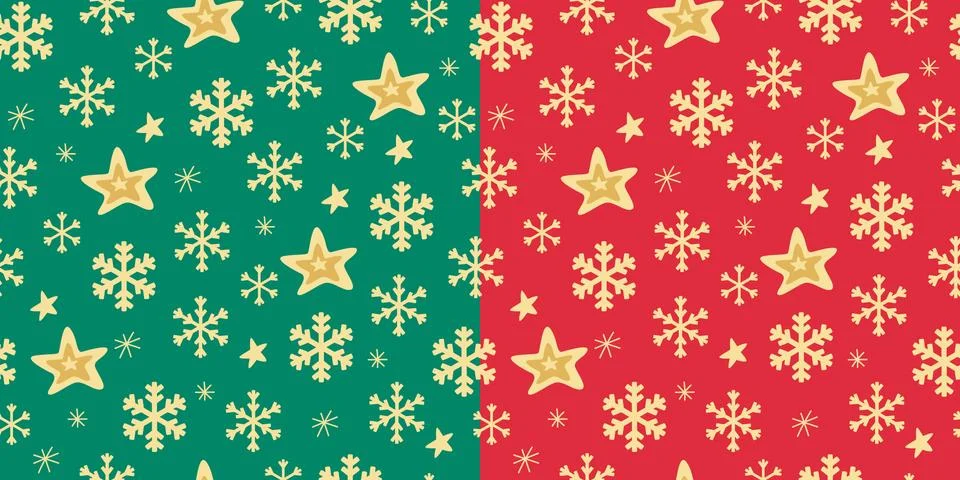 Christmas set of  vector seamless patterns with golden stars and snowflakes. Stock Illustration