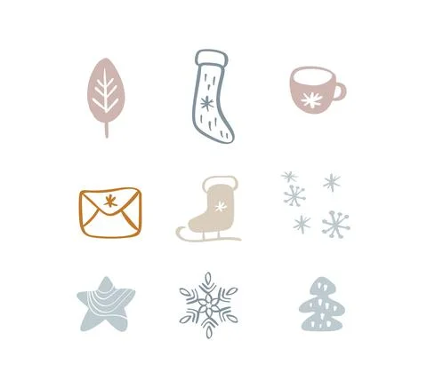 Christmas Set of vector xmas doodle scandinavian elements. New Year decoration Stock-Illustration