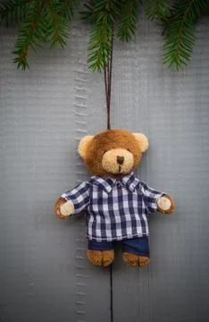 Christmas setting composition gifts forest teddy bear Stock Photos