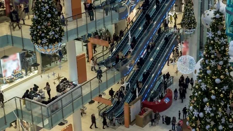 Christmas Shopping In The Mall Stock Footage