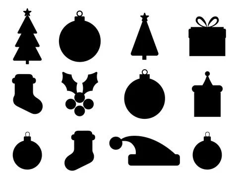 Christmas Silhouette vector icon set on white background イラスト素材