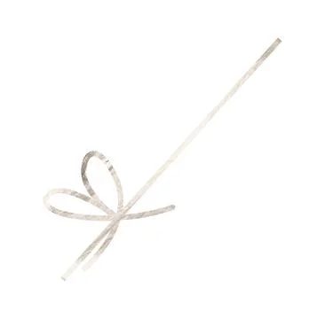 Christmas silver bow with ribbon loop and metallic knot, shiny aluminum eleme Stockfoto's