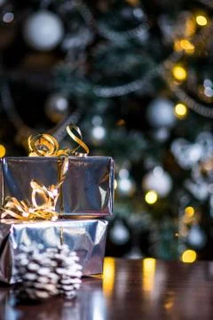 Christmas silver decorations Stock Photos
