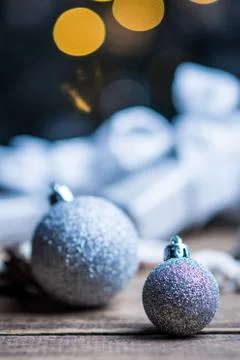 Christmas silver decorations Stock Photos