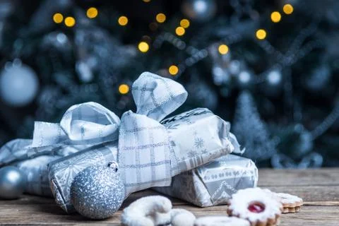 Christmas silver decorations Foto stock