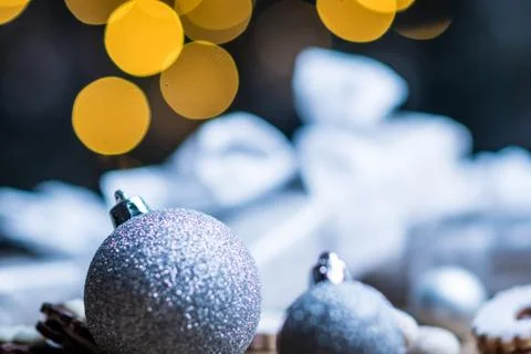 Christmas silver decorations Stock Photos