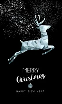 Christmas silver deer in low poly greeting card Illustrazione stock