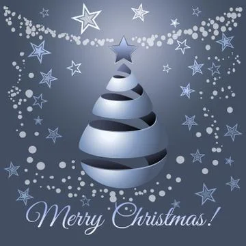Christmas silver ribbon tree, vector greeting illustration Stock Illustration