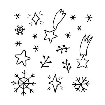Christmas simple doodle set. Cute hand drawn winter decorative elements Stock Illustration