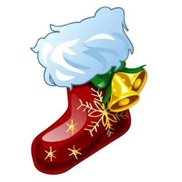 Christmas sketch with decor of patterned boot with golden bells. Sample of Stock Illustration