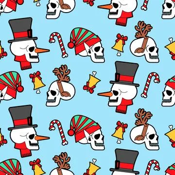 Christmas skulls pattern seamless. Skeleton head of Santa and his helpers tex Illustrazione stock