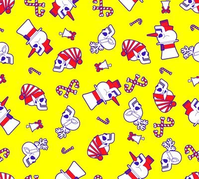 Christmas skulls pattern seamless. Skeleton head of Santa and his helpers tex Illustrazione stock