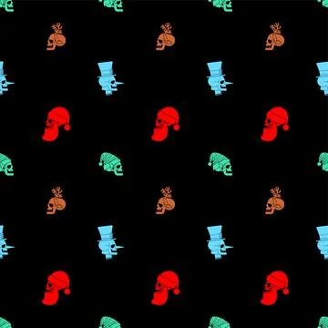 Christmas skulls pattern seamless. Skeleton head of Santa and his helpers tex Illustrazione stock