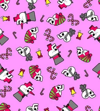Christmas skulls pattern seamless. Skeleton head of Santa and his helpers tex Illustrazione stock